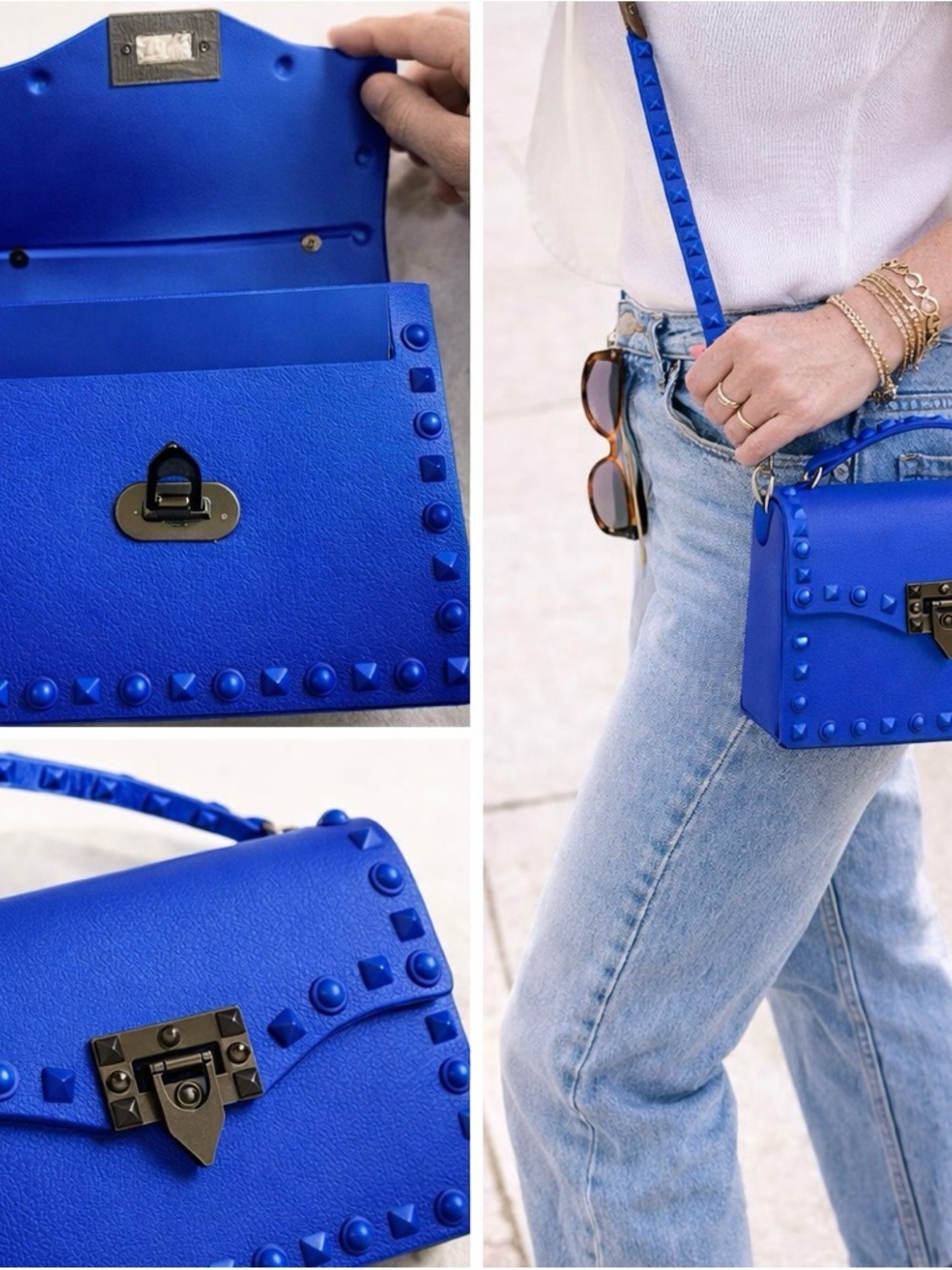 DASTI Electric Blue Studded Mini Bag | Y2K Jelly Crossbody | Statement Piece - Picture 3 of 3